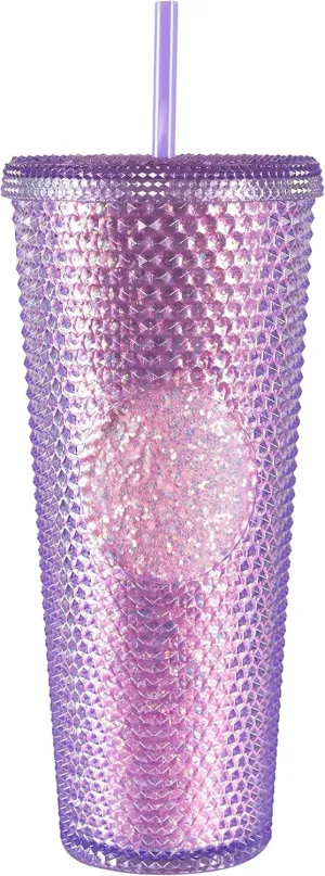 Sterz Studded Tumbler with Straw | Double Wall Tumbler perfect for Hot and Cold Drinks | Iced Coffee Cup, Smoothie Cup | Reusable, BPA Free, 24oz Capacity (Lavender Purple)