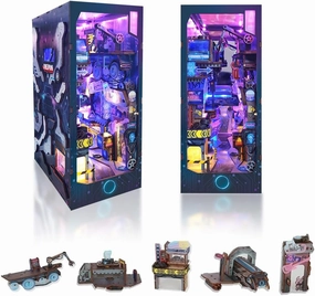 STRUCWOOD Book Nook Cyberpunk,New DIY Dollhouse Booknook Bookshelf Insert Decor,3D Wooden Puzzles with LED,Book Nook Miniature Kit,Birthday ChristmasDecor for Teens Adult-Cyberpunk