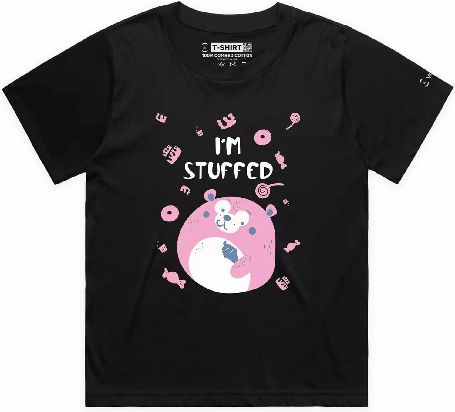 Stuffed Teddy Funny T-Shirt with Premium Quality Graphic Toy Bear Eating Ice Cream Tee with Play on Words