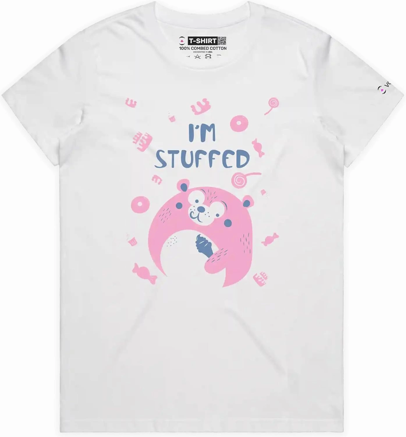 Stuffed Teddy Funny T-Shirt with Premium Quality Graphic Toy Bear Eating Ice Cream Tee with Play on Words