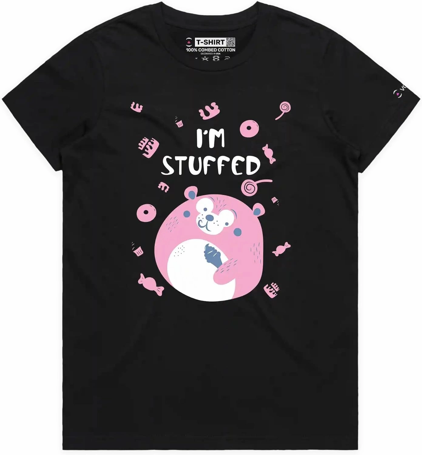Stuffed Teddy Funny T-Shirt with Premium Quality Graphic Toy Bear Eating Ice Cream Tee with Play on Words