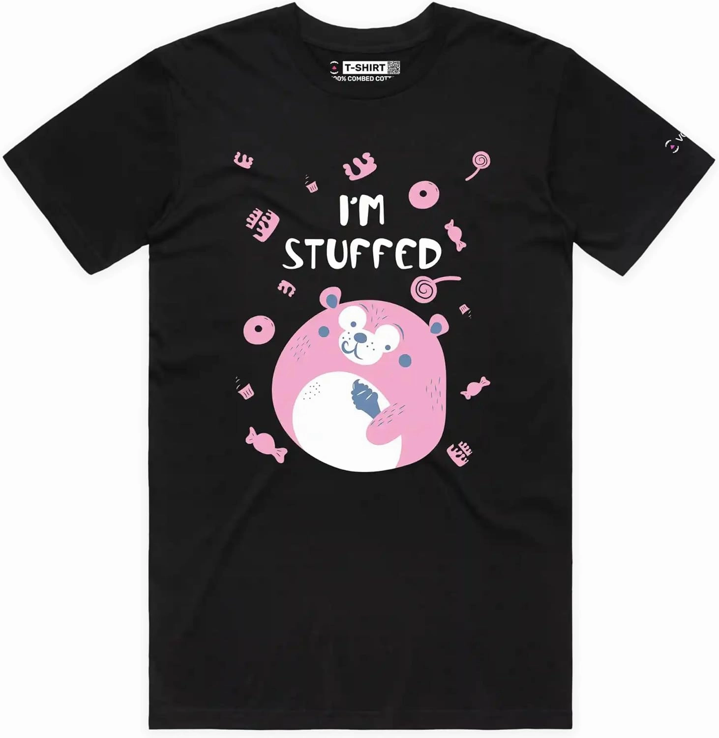 Stuffed Teddy Funny T-Shirt with Premium Quality Graphic Toy Bear Eating Ice Cream Tee with Play on Words