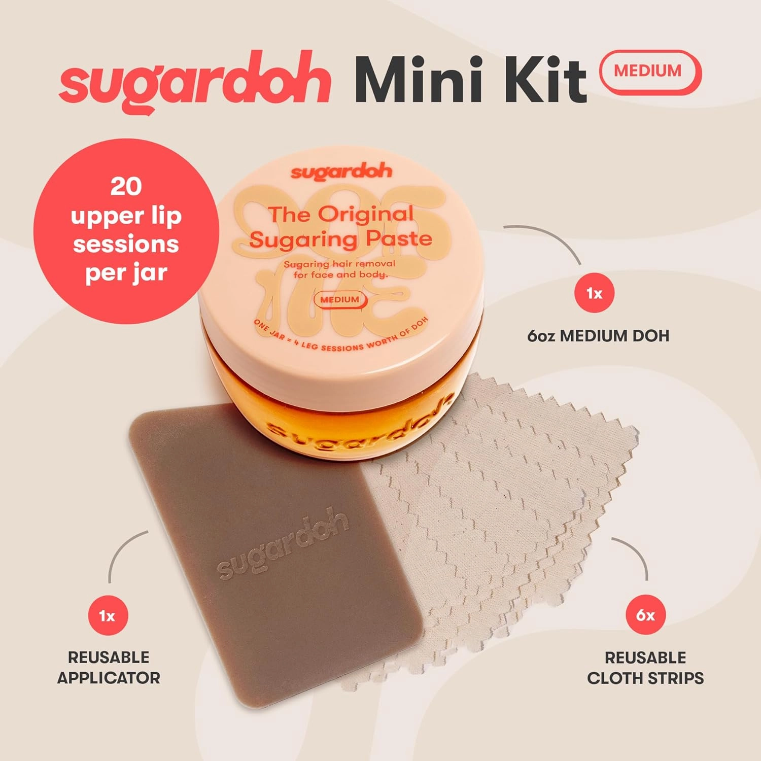 Sugar Waxing Kit for Women As Seen On Shark Tank (Mini Kit Medium) Face, Arms, & Legs, Sugar Wax Hair Removal- Sugaring Tiktok Viral Products- Bikini Wax Kit for Women - Sugaring Kit