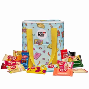 Sugoi Mart Japanese Kitkat Variety Pack - 60 Pcs Mini Kitkats Individually Wrapped Japanese Chocolate Wafer Bars, 7-10 Assorted Flavors with Stylish, Reusable Cooler Bag