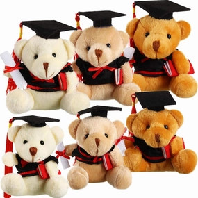 Sumind 6 Pieces Graduation Bears Class of 2025 Graduation Plush Bears Bulk Stuffed Animal with Cap for Kindergarten Primary School College High School Party Favors(Black)