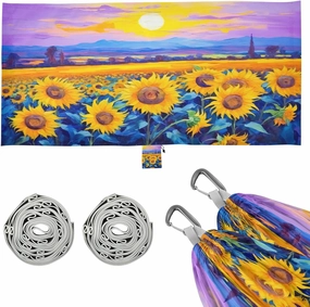 Sunflower Field Camping Hammock, 330 lbs with 2 Tree Straps, Carry Bag, Single Portable Hammock for Outdoor/Indoor, Hiking, Beach, Backpacking, Travel