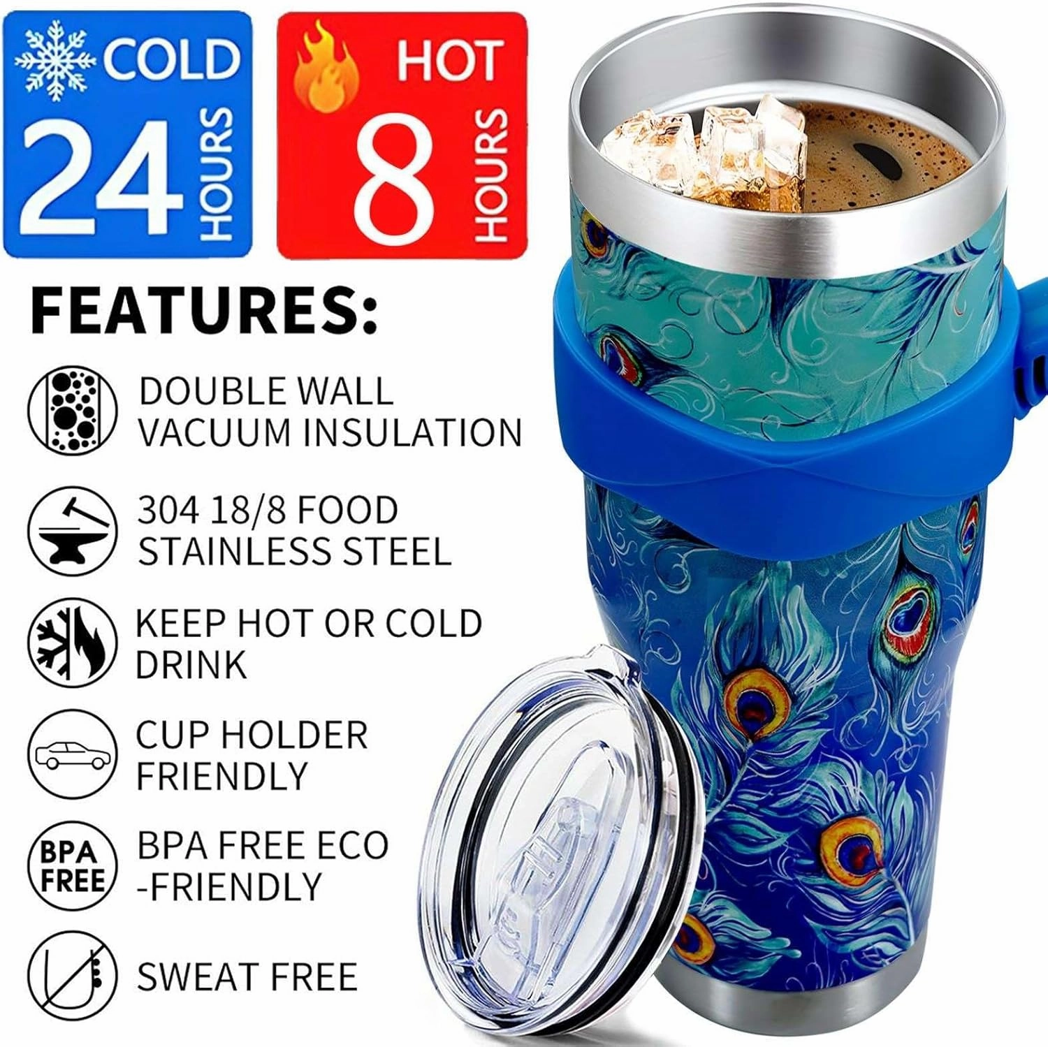 Sunmdecor 40 Oz Tumbler with Handle and Silicone Straws,Coffee Insulated Tumbler with Handle,40oz Tumbler with Handle