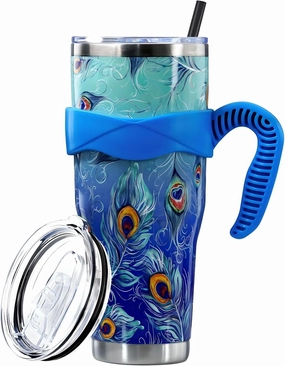 Sunmdecor 40 Oz Tumbler with Handle and Silicone Straws,Coffee Insulated Tumbler with Handle,40oz Tumbler with Handle