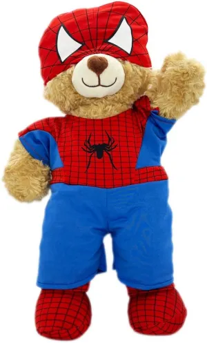 Superhero-Themed 16 Inch Brown Bear Plush Toy in Spider Costume - Soft Stuffed Animal for Kids - Collectible Teddy Bear Dressed as Spidey for Playtime and Display