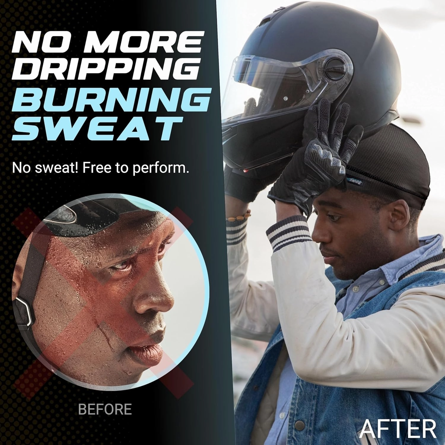 SweatHawg Skull Cap Shorty – Black Helmet Liner for Men & Women, Ultra-Absorbent No-Drip Cooling Cap for Hard Hats & Workouts
