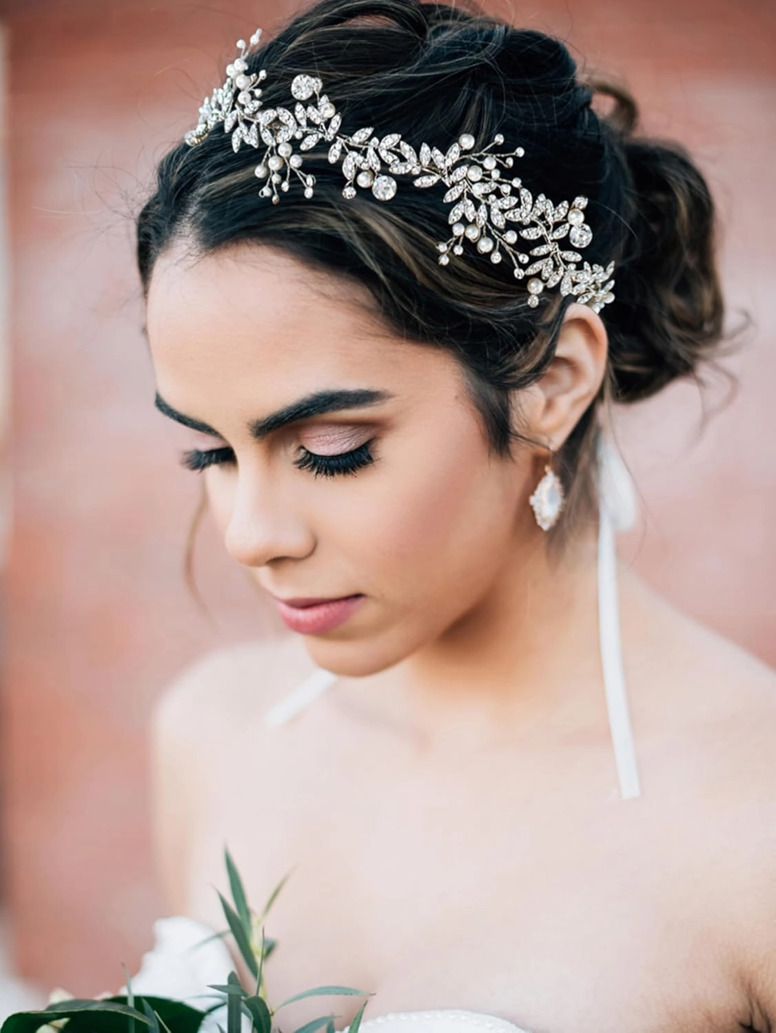 SWEETV Crystal Bridal Headpiece Silver Wedding Headband for Brides Pearl Hair Vine Rhinestone Hair Accessories for Women