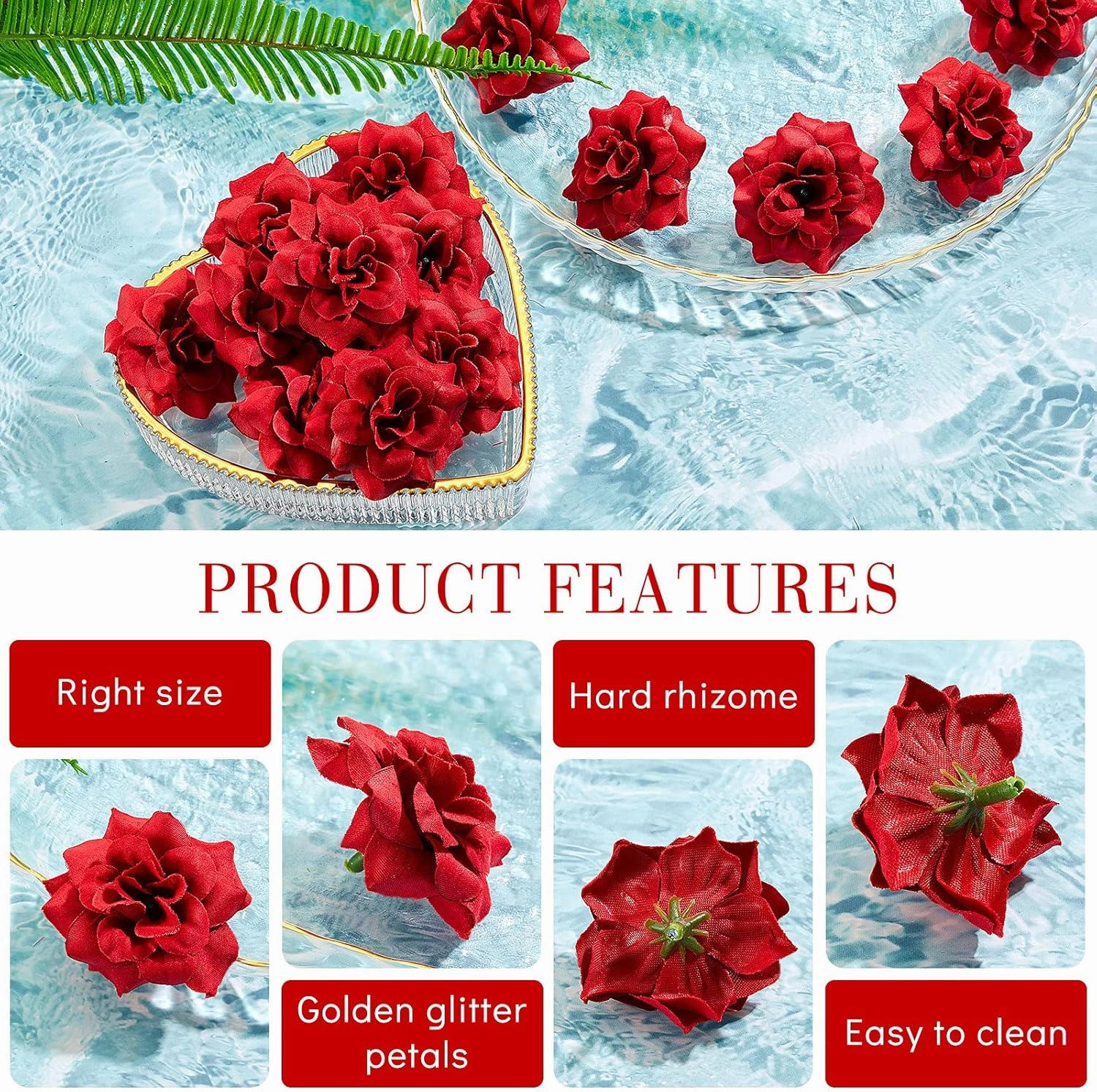 Syhood 100 Pieces Small Red Artificial Roses Head 1. 77" Bulk, Mini Silk Fake Rose Buds DIY for Decoration, Crafts, Wedding Centerpieces Bridal Shower Party Home Decor