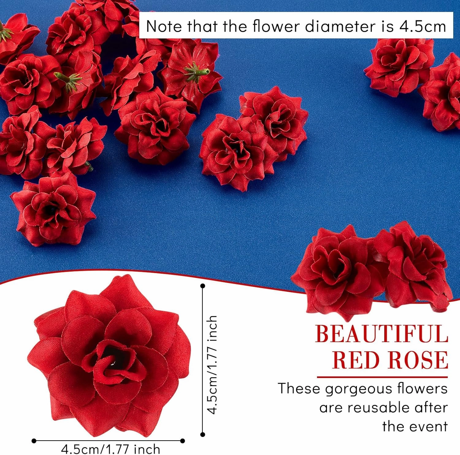 Syhood 100 Pieces Small Red Artificial Roses Head 1. 77" Bulk, Mini Silk Fake Rose Buds DIY for Decoration, Crafts, Wedding Centerpieces Bridal Shower Party Home Decor