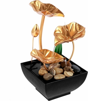 Tabletop Fountain Meditation Water Fountain Creative Flower Mini Waterfall Fountain Decorations Sound Relaxation Ornament USB Powered for Table Office Bedroom(Golden B)
