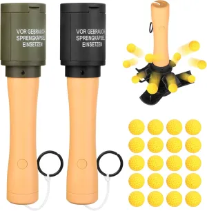 Tactical Toy-Grenade for CS Battle Game,2Pcs Fall Resistant Refillable Fun Impact Pull Ring Grenade Toy with 20 Foam Ammo for 14  Outdoor Sport
