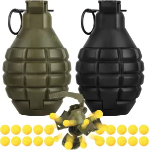 Tactical Toy-Grenade for CS Battle Game,2Pcs Fall Resistant Refillable Fun Impact,Pull Ring Grenade Toy with 20 Foam Ammo for 14  Outdoor Sport