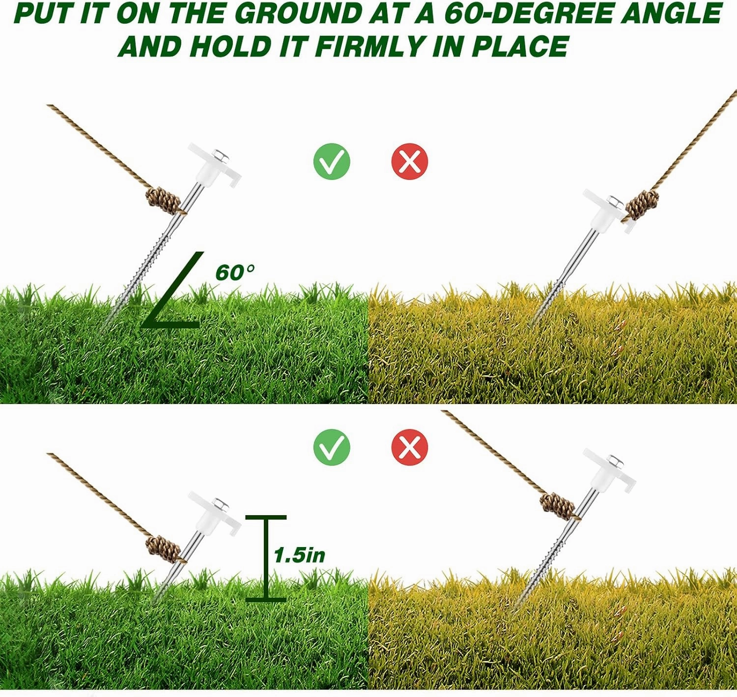 Tandefio 20 Pcs 8 Inch Screw in Tent Stakes Heavy Duty Drill in Ground Anchor Pegs Metal Stakes Screws Hex Pegs Drillable Camping Threaded Tent Spike with Hex Head Driver (Illuminant White)