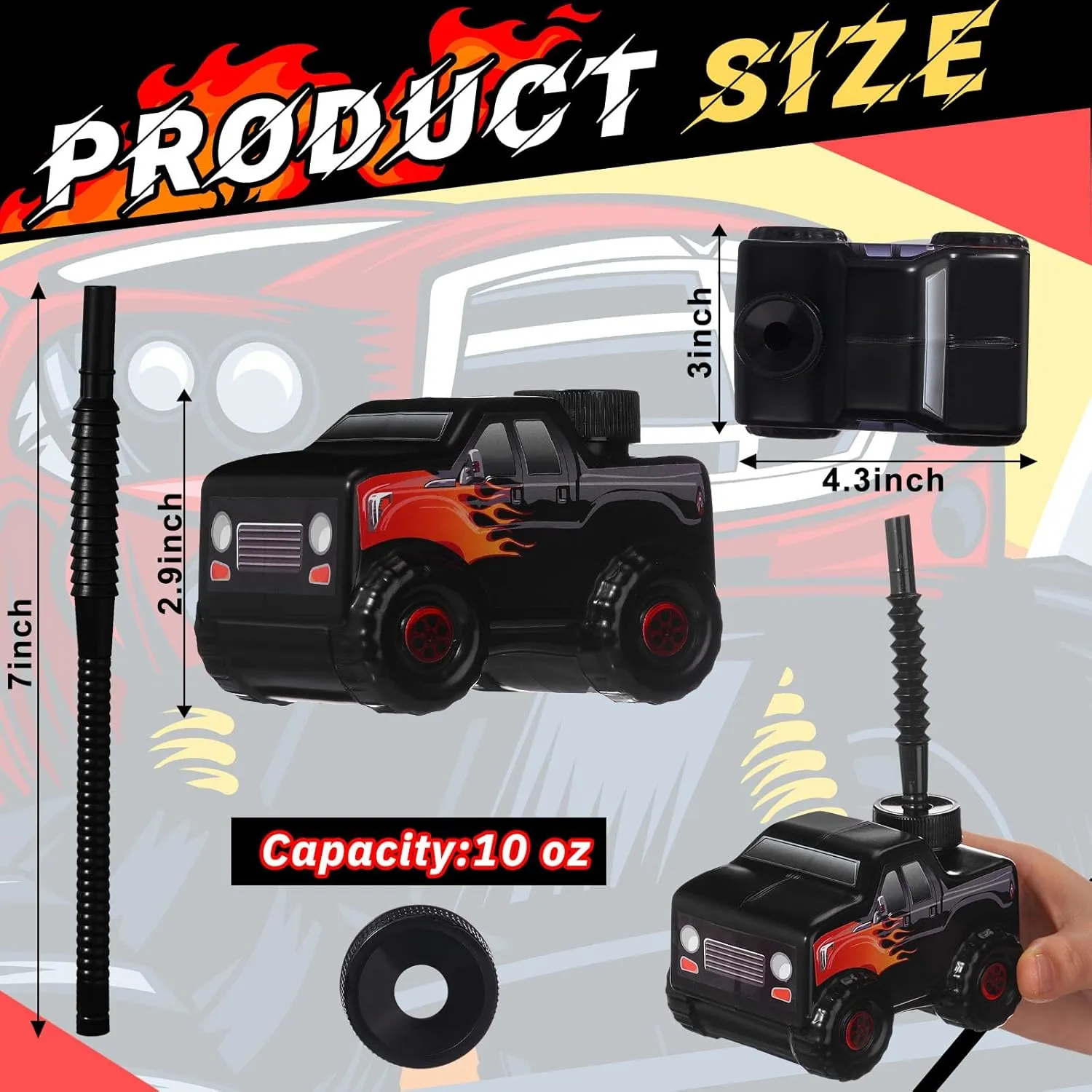 Tanlade 12 Sets Race Car Birthday Party Favor Supplies Monster Truck off Road Vehicle Cups with Straws, Plastic off Road Vehicle Drink Cup Reusable Truck Cups Bulk for Racing Party Supplies