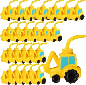 Tanlade 24 Set Excavator Cups with Straws, Plastic Excavator Shape Cup Reusable Plastic Cups Construction Themed Party Favor for Kids Construction Car Birthday Party