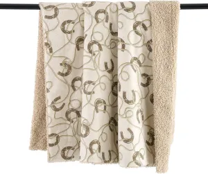 Tasha Polizzi for Paseo Road Pierre Equestrian Western Throw Blanket, 50x60 inch, Brown Cream Throw, Teddy-Backed Soft Boucle Reverse Side, Horseshoe Rope Print, Plush Cozy Blanket for Bed, Sofa