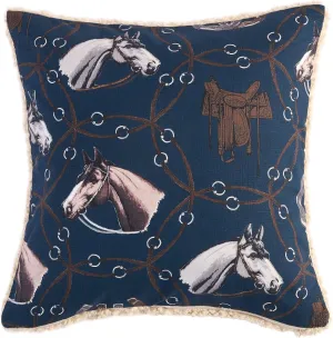 Tasha Polizzi for Paseo Road Saratoga Western Throw Pillow, 18x18 inch, Navy Blue Teddy-Backed Pillow, Soft Boucle Reverse Side, Horse Horseshoe Print, Southwestern Western Pillow for Bed, Couch, Sofa
