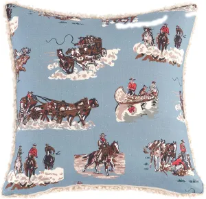 Tasha Polizzi for Paseo Road Settler Western Throw Pillow, 18x18 inch, Blue Gray Brown Teddy-Backed Pillow, Soft Boucle Reverse Side, Cowboys Horse Print, Southwest Western Pillow for Bed, Couch, Sofa