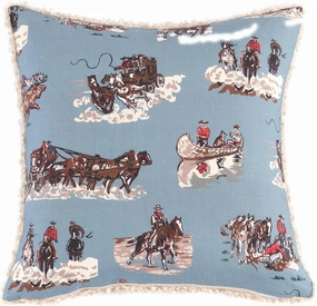 Tasha Polizzi for Paseo Road Settler Western Throw Pillow, 18x18 inch, Blue Gray Brown Teddy-Backed Pillow, Soft Boucle Reverse Side, Cowboys Horse Print, Southwest Western Pillow for Bed, Couch, Sofa