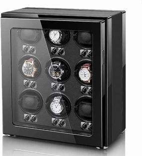 Technology Automatic Watch Winder With Quiet Motor Flexible Watch Pillows Watches Luxury Mechanical Watch Storage Case With LED Lights Watch Box Organizer (Black 9 0)