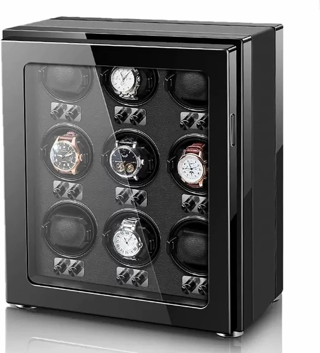 Technology Automatic Watch Winder With Quiet Motor Flexible Watch Pillows Watches Luxury Mechanical Watch Storage Case With LED Lights Watch Box Organizer (Black 9 0)