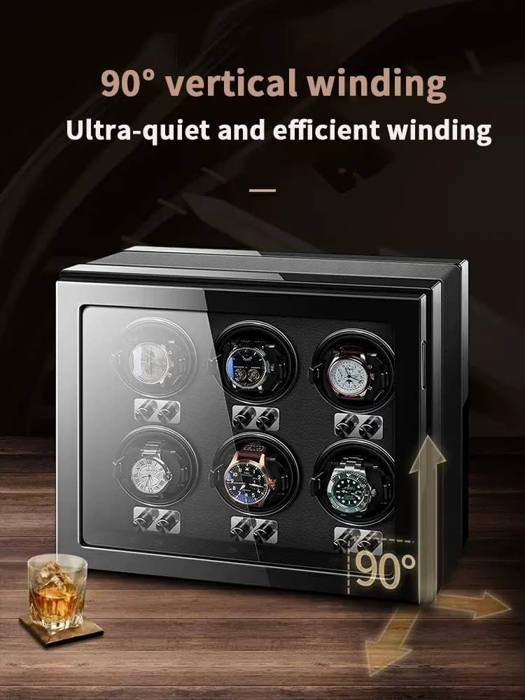 Technology Automatic Watch Winder With Quiet Motor Flexible Watch Pillows Watches Luxury Mechanical Watch Storage Case With LED Lights Watch Box Organizer (Black 9 0)
