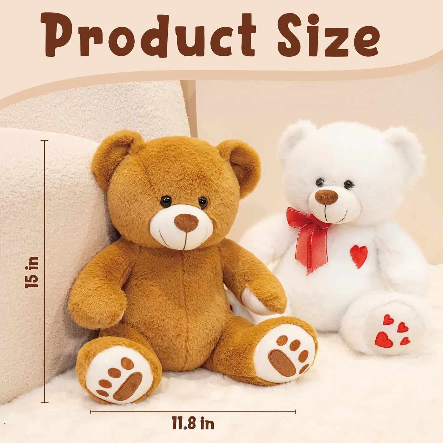 Teddy Bear Stuffed Animal, 15 inch Stuffed Teddy Bear with Footprints, Brown Bear Stuffed Animal Gifts for Kids Baby Toddlers on Baby Shower, Valentine's Day