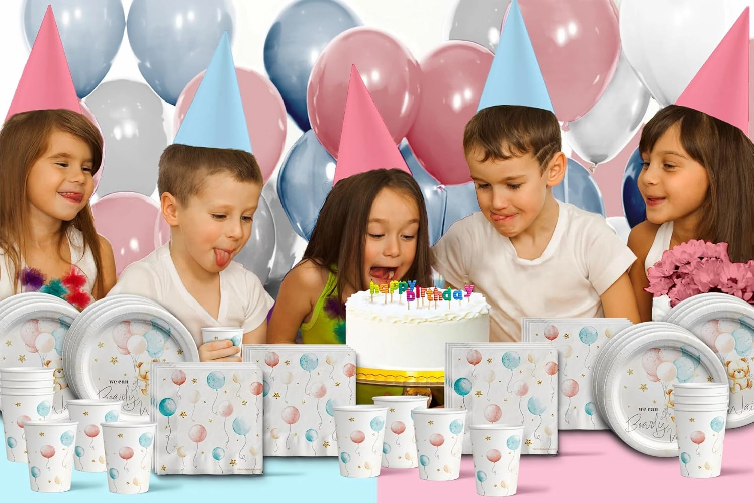 Teddy Bear Party Supplies - Bear Baby Shower Tableware Set Includes Plates Cups and Napkis (48 Piece, We Can Bearly Wait)