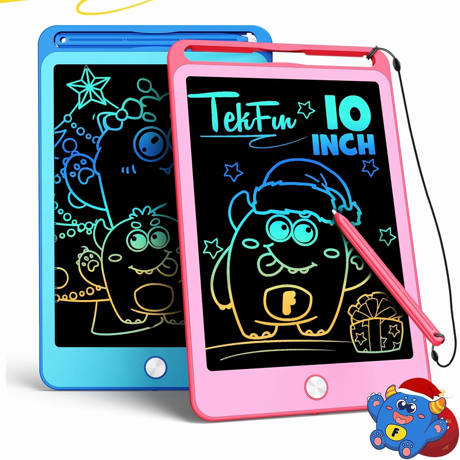 TEKFUN 2 Pack LCD Writing Tablet for Kids, 10 Inch Blue Pink Doodle Board Drawing Board Reusable Drawing Tablet with Lanyard, Educational Kids Toddler Toys Birthday Gift for Boys Girls 3-12 Years Old