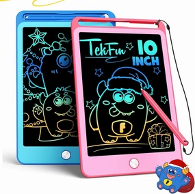 TEKFUN 2 Pack LCD Writing Tablet for Kids, 10 Inch Blue Pink Doodle Board Drawing Board Reusable Drawing Tablet with Lanyard, Educational Kids Toddler Toys Birthday Gift for Boys Girls 3-12 Years Old