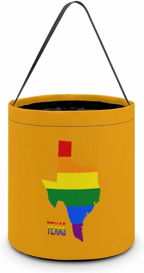 Texas State Map in LGBT Rainbow Flag Halloween Easter Trick Or Treat Bags for Candy Funny Candy Bucket Tote Bag Reusable Gift Bags