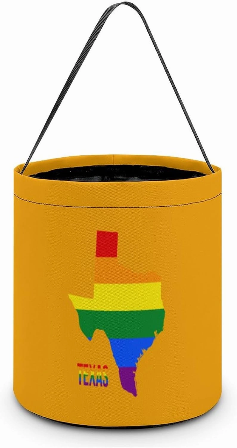 Texas State Map in LGBT Rainbow Flag Halloween Easter Trick Or Treat Bags for Candy Funny Candy Bucket Tote Bag Reusable Gift Bags
