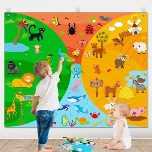 teytoy Felt Board Story Set Farm Animals Toys, 4.9Ft 58Pcs Preschool Activities Storytelling Early Learning Play Kit Reusable Wall Hanging Gift for Toddlers Kids Classroom