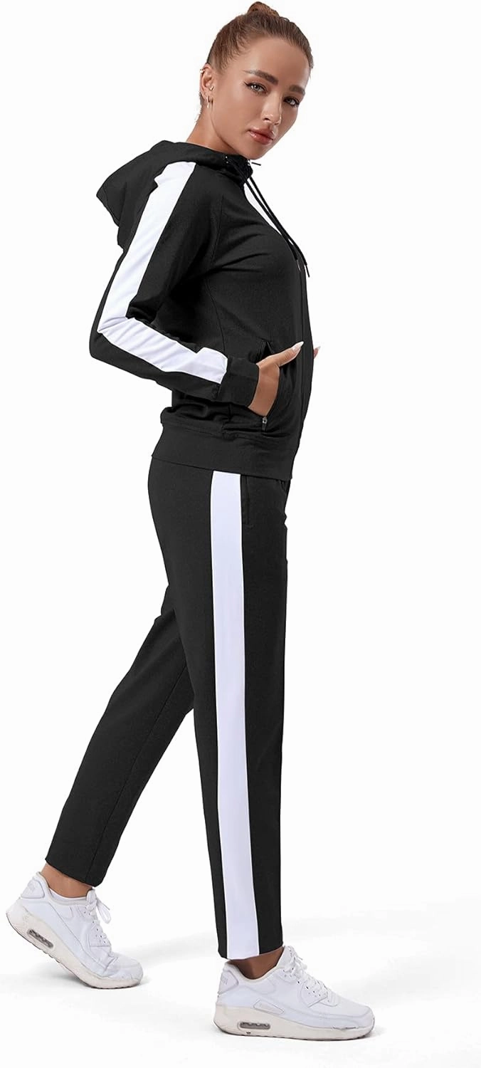 TEZO Womens Full Zip-Up Hoodie Tracksuit Set Long Sleeve Casual Jogging Suits Workout Gym 2 Piece Outfits with Pockets