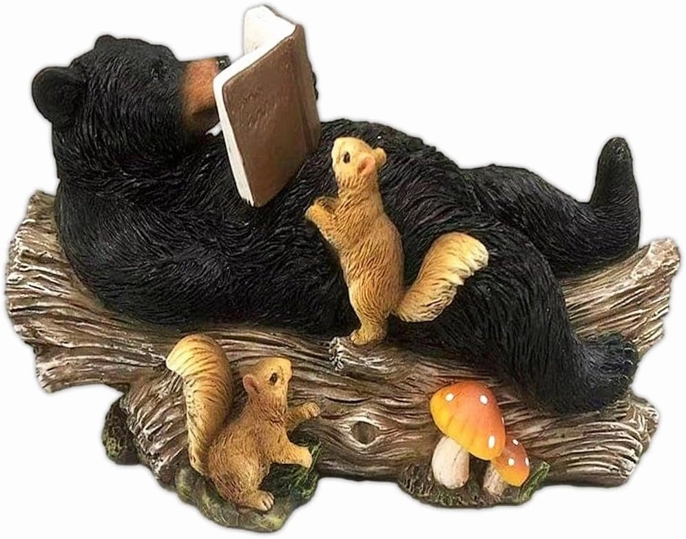 The Bridge Collection Black Bear Reading with Squirrels Figurine - Cozy Cabin and Lodge Decor - Forest Themed Home Accent - Black Bear Statue