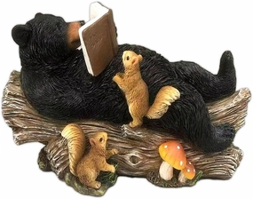 The Bridge Collection Black Bear Reading with Squirrels Figurine - Cozy Cabin and Lodge Decor - Forest Themed Home Accent - Black Bear Statue