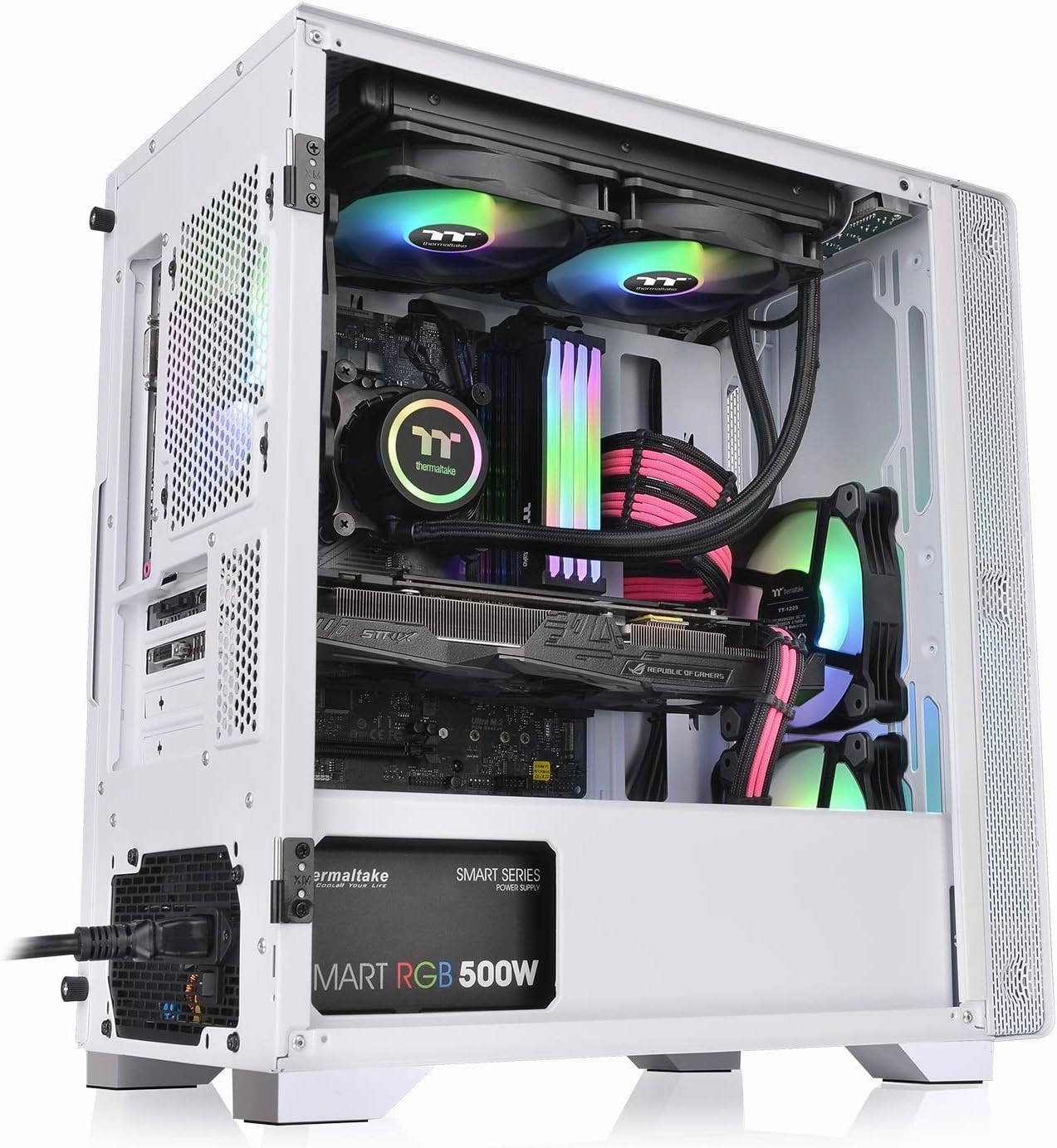 Thermaltake S100 Tempered Glass Snow Edition Micro-ATX mini-Tower Computer Case with 120mm Rear Fan Pre-Installed CA-1Q9-00S6WN-00, White