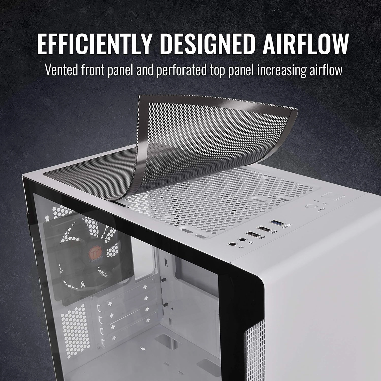 Thermaltake S100 Tempered Glass Snow Edition Micro-ATX mini-Tower Computer Case with 120mm Rear Fan Pre-Installed CA-1Q9-00S6WN-00, White