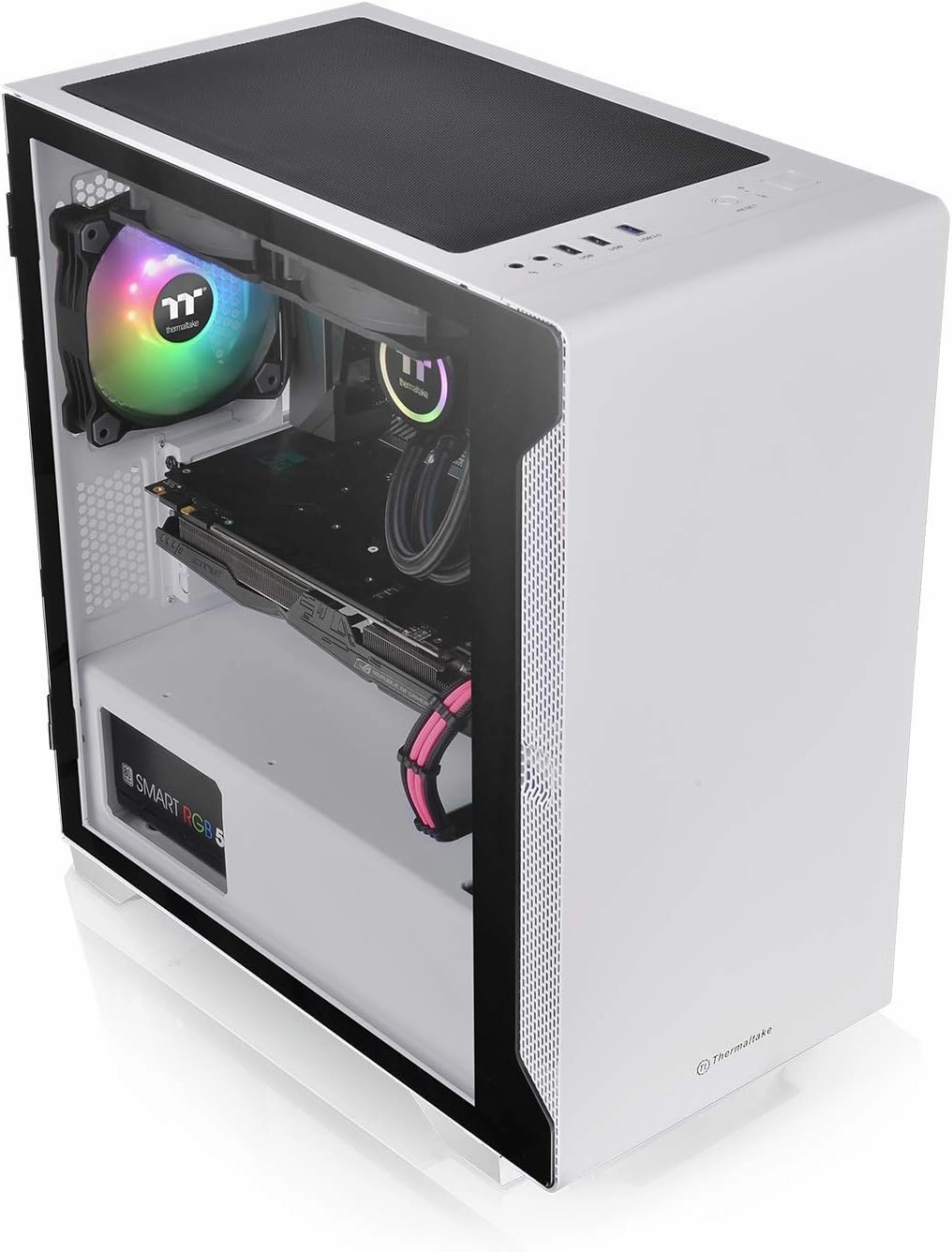 Thermaltake S100 Tempered Glass Snow Edition Micro-ATX mini-Tower Computer Case with 120mm Rear Fan Pre-Installed CA-1Q9-00S6WN-00, White