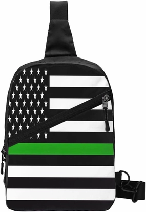 Thin Green Line American Flag Portable Sling Bags Packable Crossbody Bag Foldable Sport Daypack Reusable Shoulder Backpack Diagonally Chest Bag for Workout Travel
