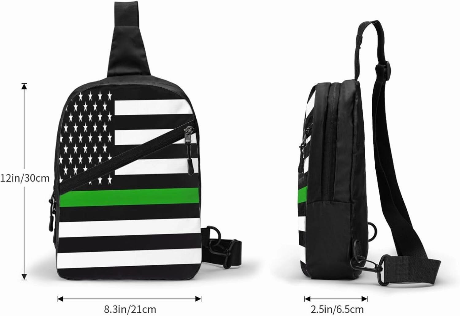 Thin Green Line American Flag Portable Sling Bags Packable Crossbody Bag Foldable Sport Daypack Reusable Shoulder Backpack Diagonally Chest Bag for Workout Travel