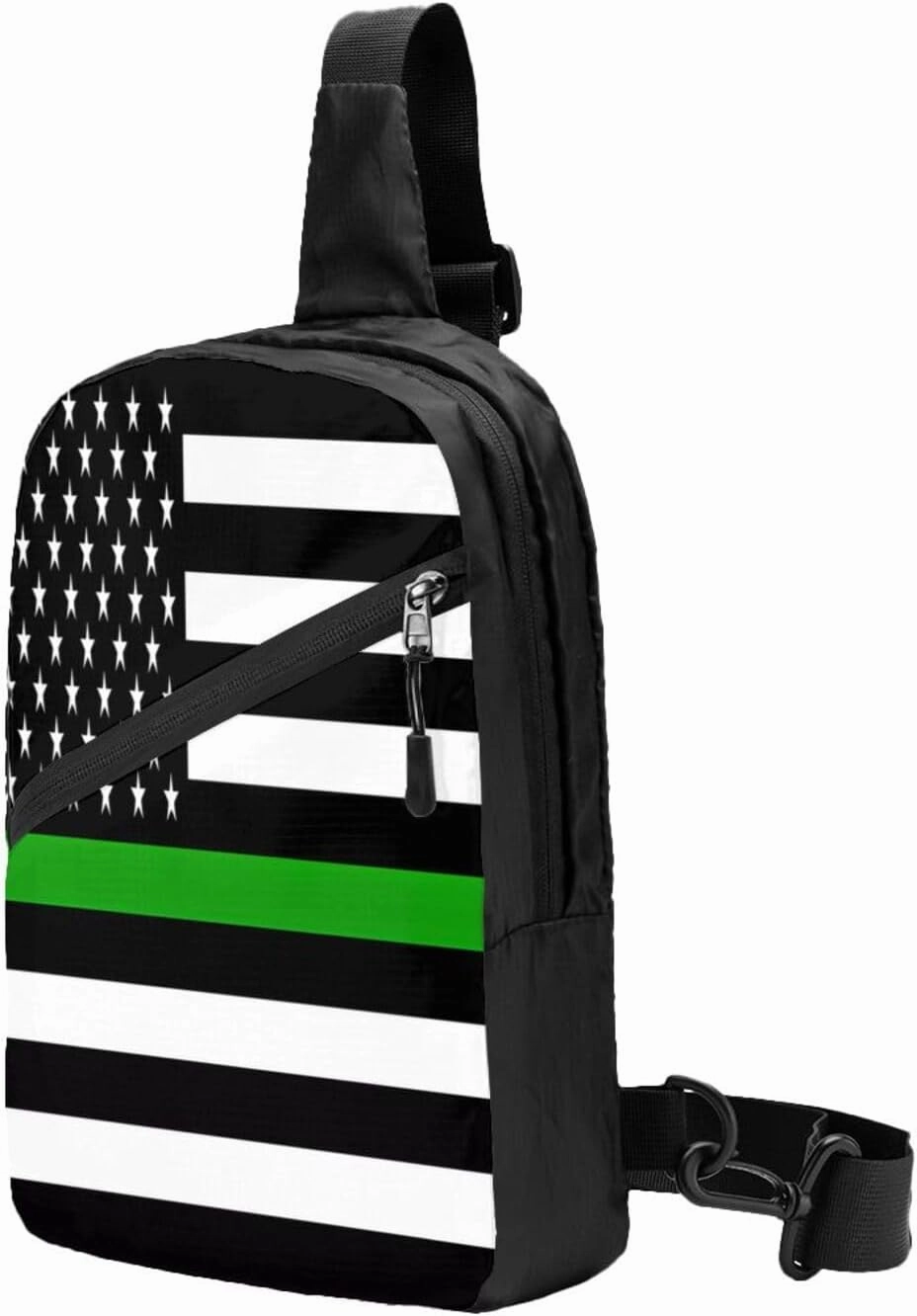 Thin Green Line American Flag Portable Sling Bags Packable Crossbody Bag Foldable Sport Daypack Reusable Shoulder Backpack Diagonally Chest Bag for Workout Travel