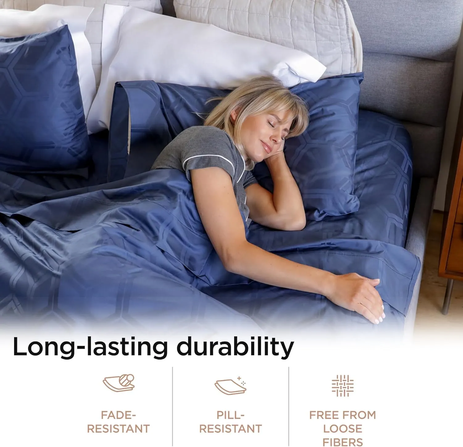 Threadmill 100% Cotton Sheets for Full Size Bed - 600 Thread Count Full Bed Sheets Set with 16” Deep Pocket - Jacquard Sateen Weave 4-Piece Bedding Set with Cooling Effect, Folkstone Blue