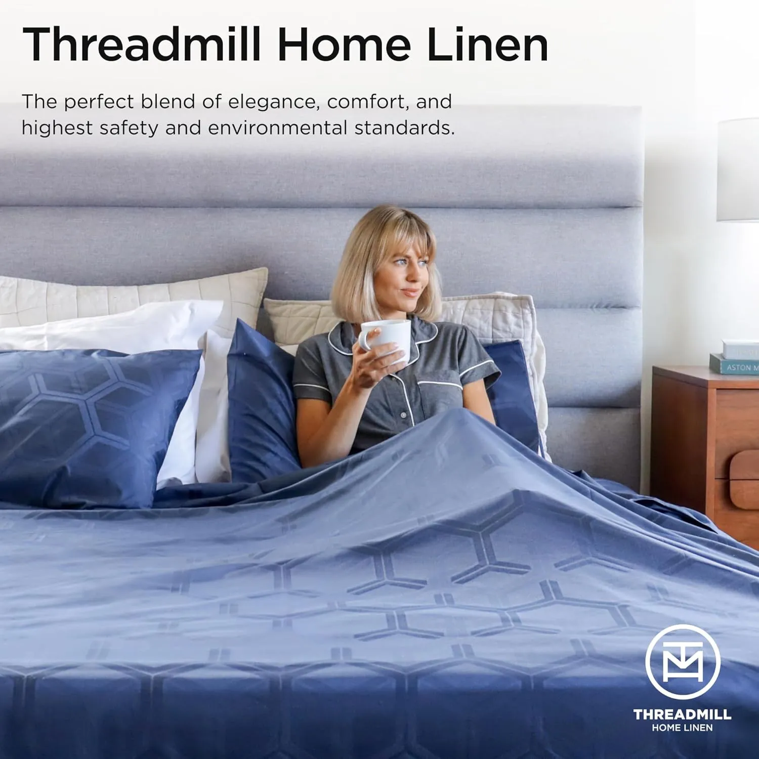 Threadmill 100% Cotton Sheets for Full Size Bed - 600 Thread Count Full Bed Sheets Set with 16” Deep Pocket - Jacquard Sateen Weave 4-Piece Bedding Set with Cooling Effect, Folkstone Blue