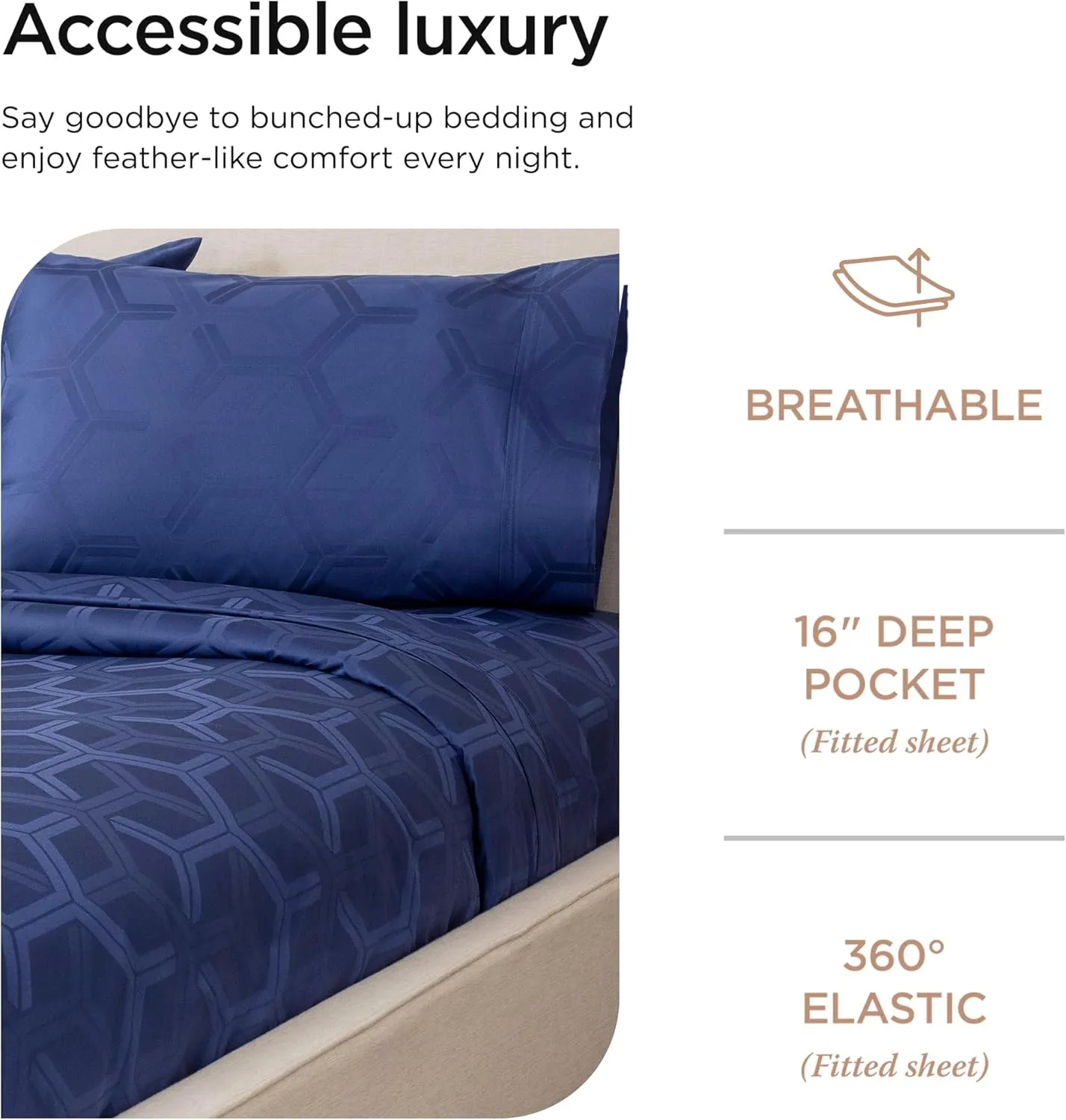 Threadmill 100% Cotton Sheets for Full Size Bed - 600 Thread Count Full Bed Sheets Set with 16” Deep Pocket - Jacquard Sateen Weave 4-Piece Bedding Set with Cooling Effect, Folkstone Blue