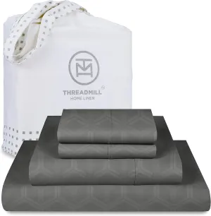 Threadmill 100% Cotton Sheets for Queen Size Bed - 600 Thread Count Queen Bed Sheets Set with 16” Deep Pocket - Jacquard Sateen Weave 4-Piece Bedding Set with Cooling Effect, Dark Grey